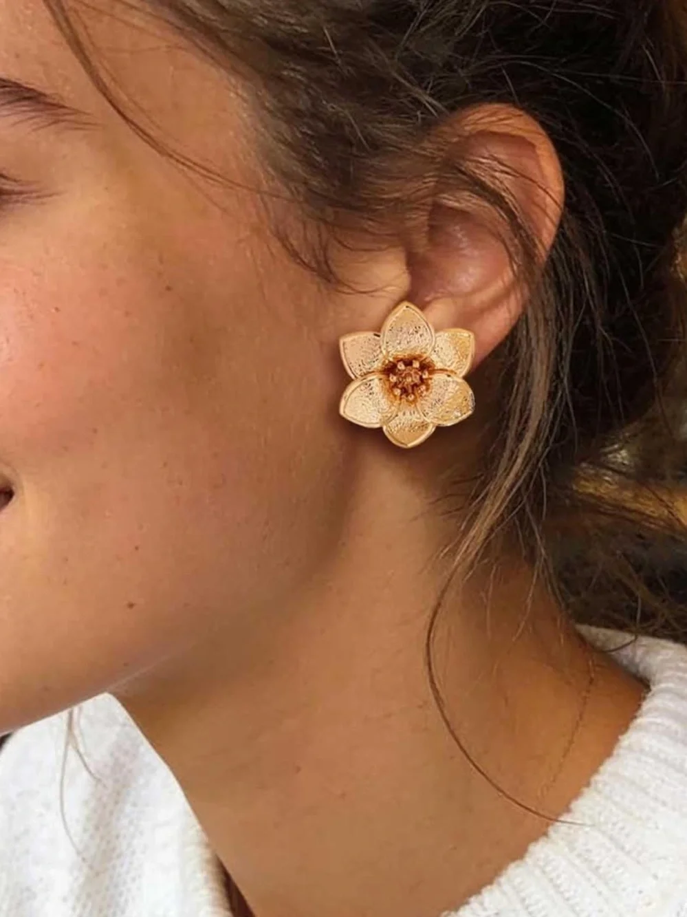 Anthropologie Gold Floral Petal Stud Earrings